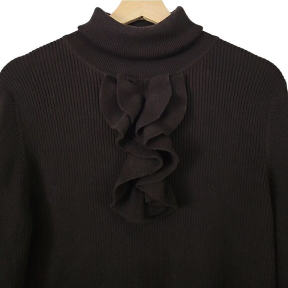 Talbots Cotton Blend Turtle Neck Pullover Ruffled Collar Sweater Black Classy L - Picture 4 of 13